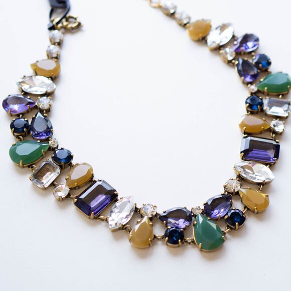 J.Crew Crystal Melange Statement Necklace Multicolor Blue Green - Picture 4 of 5